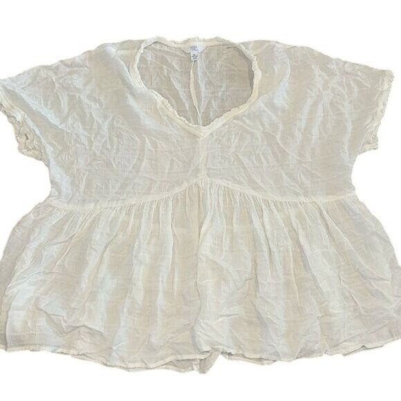 Time And Tru XL 16-18 Womens Peplum Top Winter White 100% Rayon Lightweight Boho - Picture 1 of 7